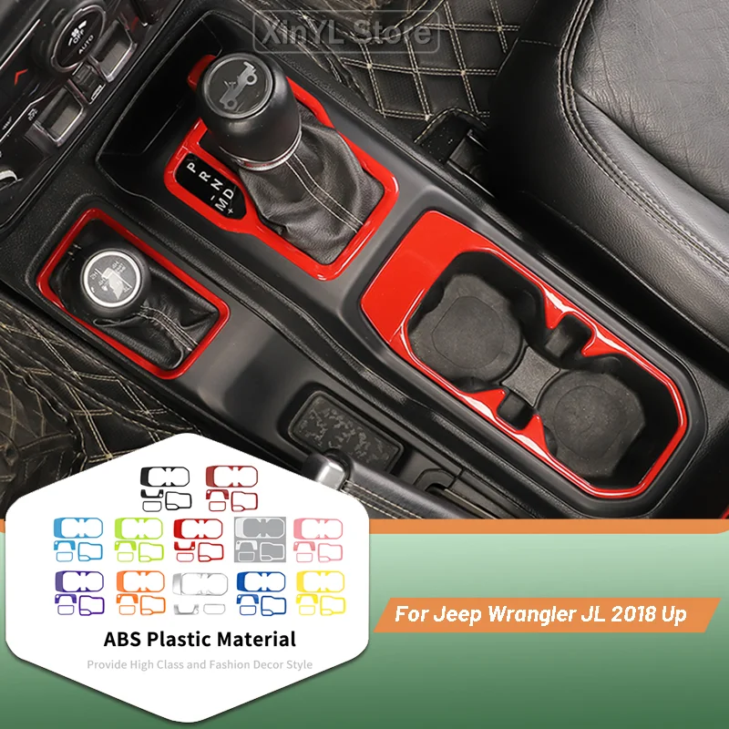 4WD Gear Shift Front Cup Holder Trim Armrest Lock Car Interior Cover For Jeep Wrangler JL for JT Gladiator 2018 Up Accessories