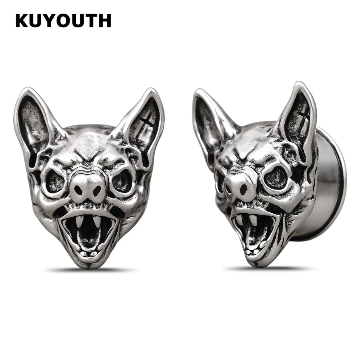 

KUYOUTH 2PCS Copper Roaring Bat Head Ear Plugs Gauges Expanders Stretchers Body Piercing Jewelry Earring
