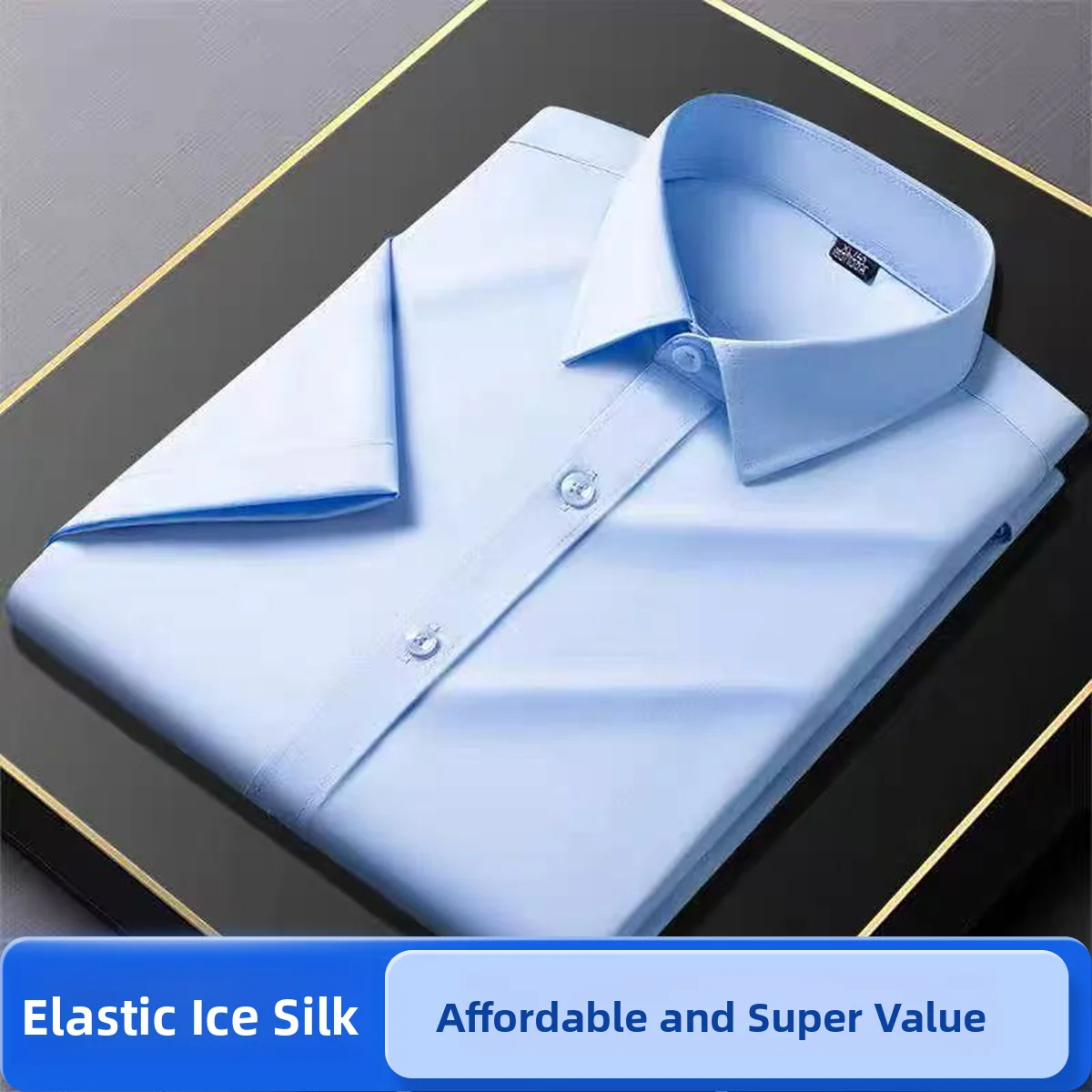 

Pure Color Ice Silk Thin ort Sve irt Мужские деловые повседневные облегающие волокна против морщин из полиэфирного волокна Летние формальные irt