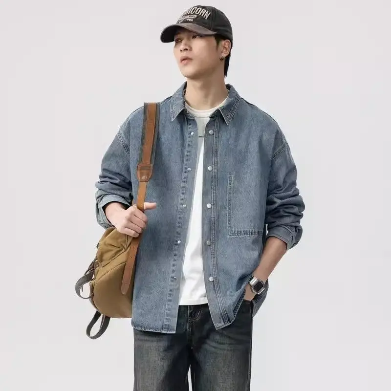 

Мужская джинсовая куртка American Sle Heavyweight, весна-осень, свободная модная рабочая одежда большого размера, повседневная одежда из смеси хлопка и полиэстера