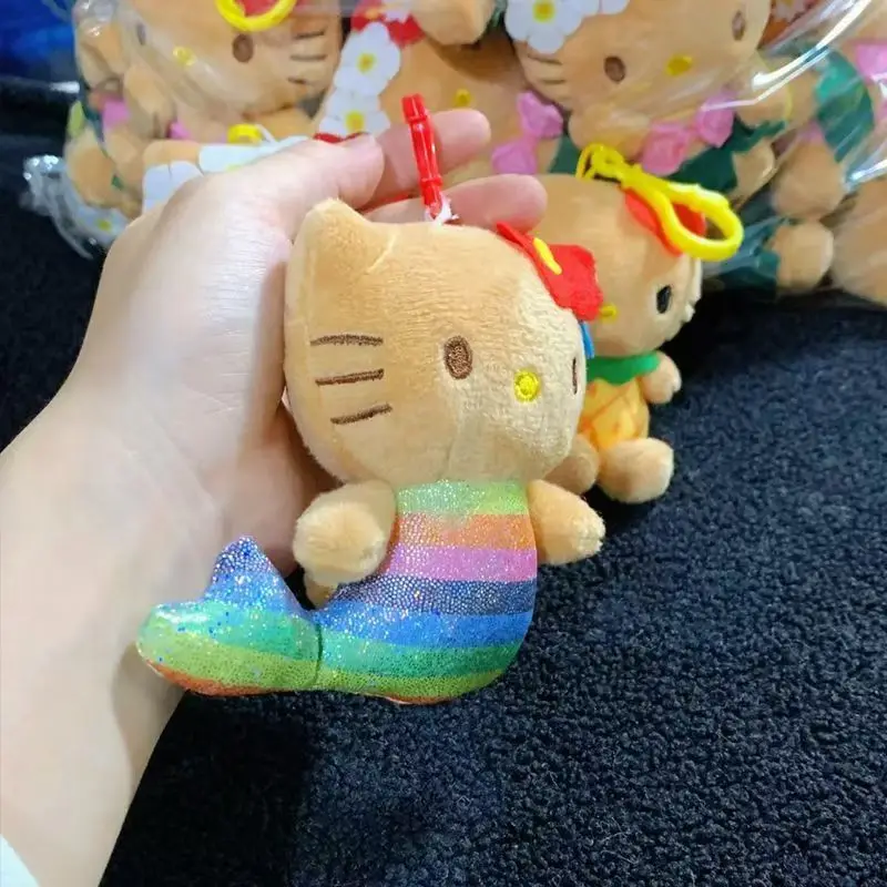 جديد مينيسو سانريو هاواي سلسلة مرحبا كيتي الجلد الداكن أفخم محشوة مفتاح سلسلة عروسة كارتون بيكيني الأناناس حقيبة قلادة لعبة لطيفة