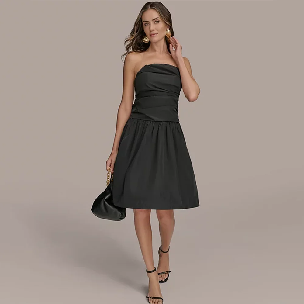 

2025 Elegant Strapless Pleated Evening Dress Women Formal Prom Gown A Line Sleeveless Wedding Guest Cocktail Dress Customized