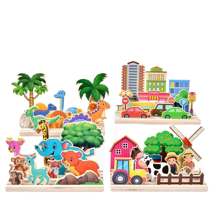 

Hot Selling Multi Themed Scene Building Puzzle Game Wooden Interactive Educational Construction Play Set