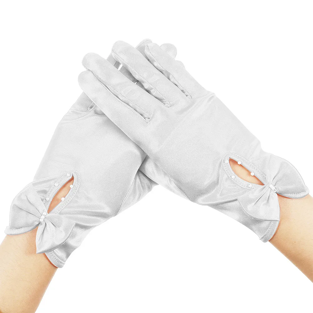 

2 пары коротких атласных оперных перчаток для невесты, элегантные свадебные перчатки для свадебного платья, для официальных вечерних мероприятий и банкетов