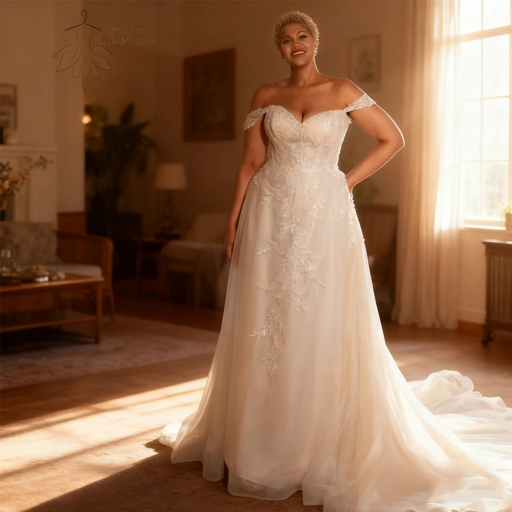 Elegant Tulle Wedding Dresses Plus Size Sweetheart Neck 3/4 Sleeves Bride Gowns Appliques Sweep Train A-Line Robe De Mariee 2025