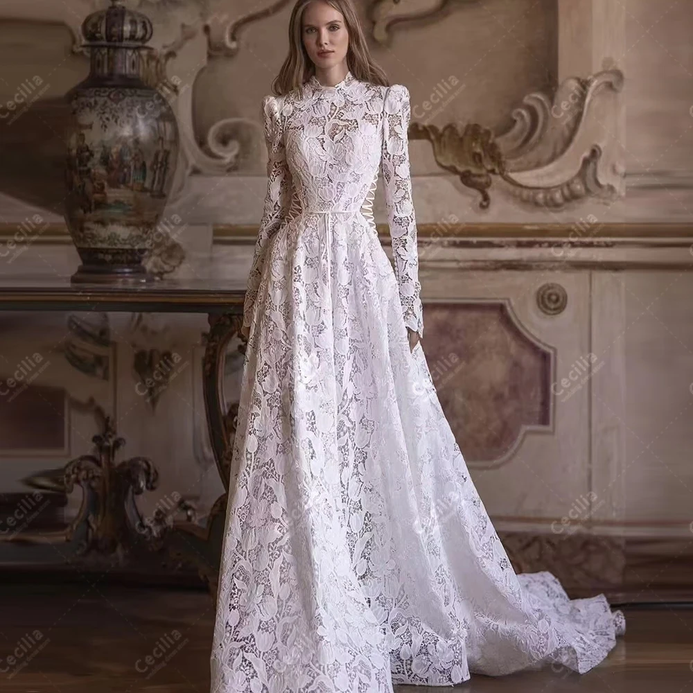 

Vintage Wedding Dresses A Line Lace Bridal Gowns Full Sleeves Robes For Formal Party Glamorous Customized Vestidos De Novia 2026