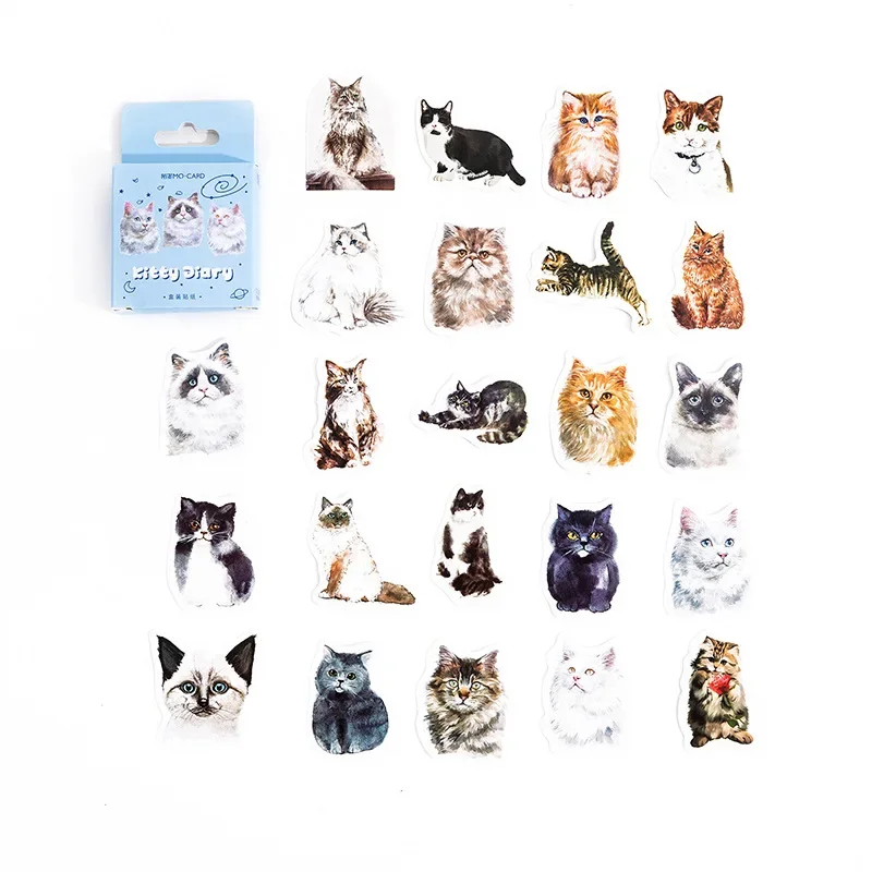 46Pcs Cute Kitten Diary Sticker Maine Siamese Cat Scrapbooking Journal DIY Material StickersMobile Phone Case Luggage Decoration