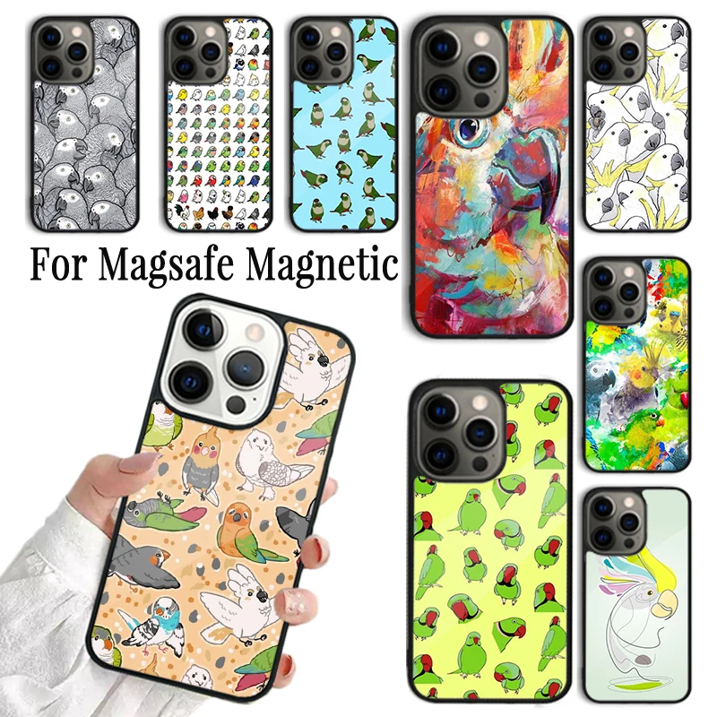 Coque Phone Case For iPhone 16 15 14 13 12 Mini 11 Pro Max Plus Magsafe Magnetic Wireless Charging Cover parrot bird