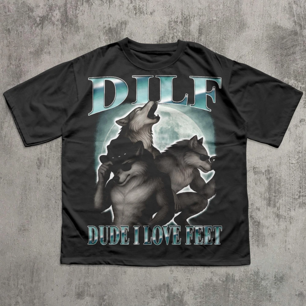 المتأنق أنا أحب أقدام تي شيرتات عجيبة دانك الميمات قميص سخيف قمصان غير مناسبة التي شيرت بالذئب القمر المحملة الملابس غير المتحف تيز غريبة