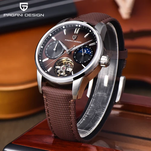 Reloj PAGANI DESIGN2025Top Tourbillon, reloj mecánico automático de lujo para hombre, relojes militares de cuero deportivos resistentes al agua para hombre