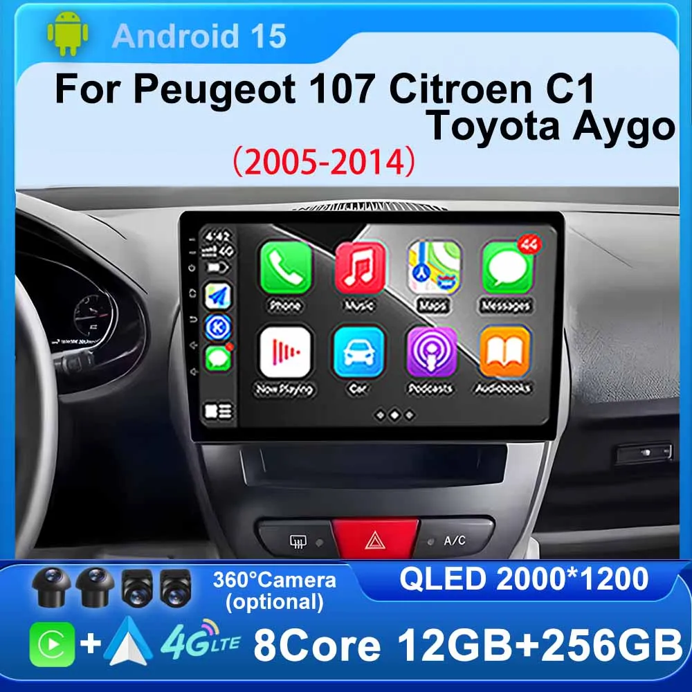 

Android 15 for Peugeot 107 Toyota Aygo Citroen C1 2005-2014 Carplay Navigation Multimedia Player Auto Stereo Car Radio Head Unit