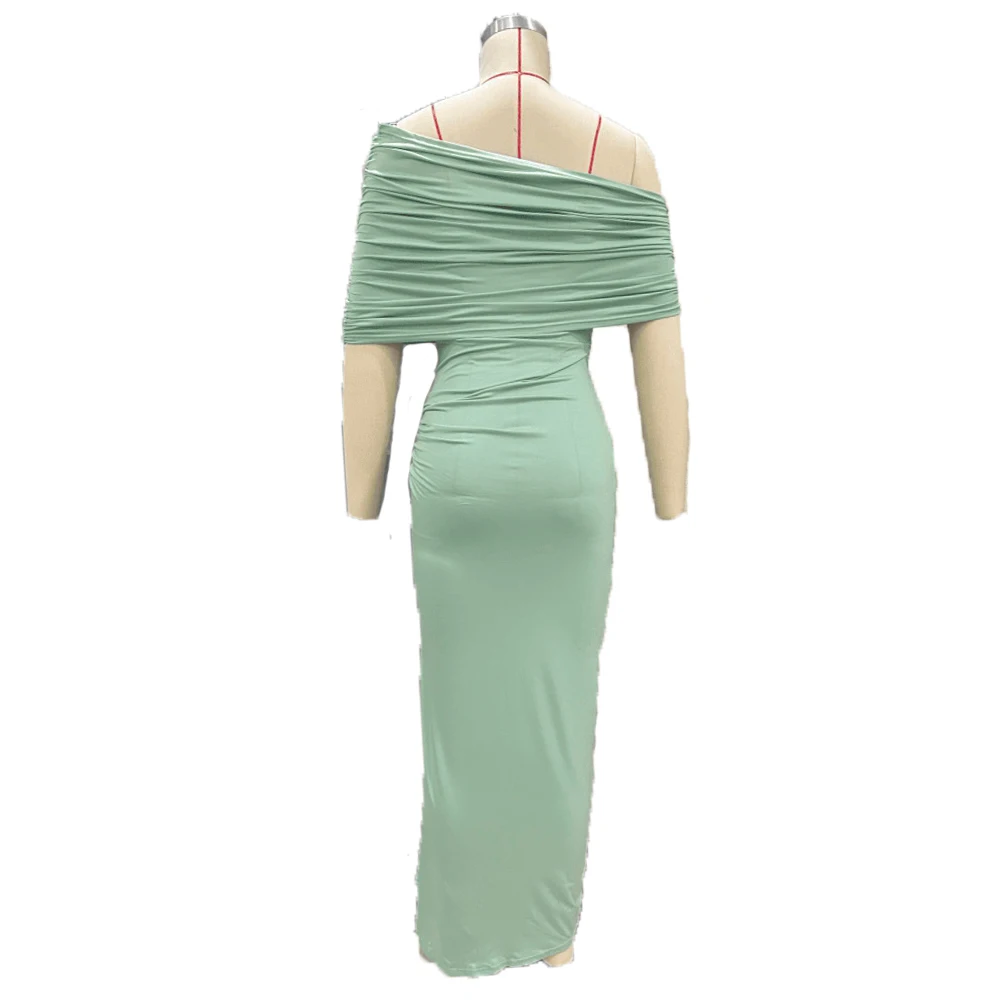 Maternity Mint Green One Shoulder Ruched Maxi Gown Pregnancy Photo Dress Women Elegant Draped Outfit Baby Shower Photography