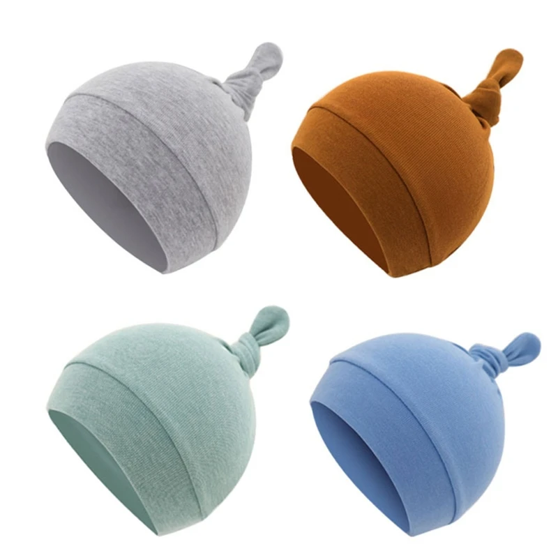 Nouveau bébé coton doux chapeau Bonnet nuit nouveau-né infantile mignon queue noeud Bonnet couleur unie Bonnet Bandanas