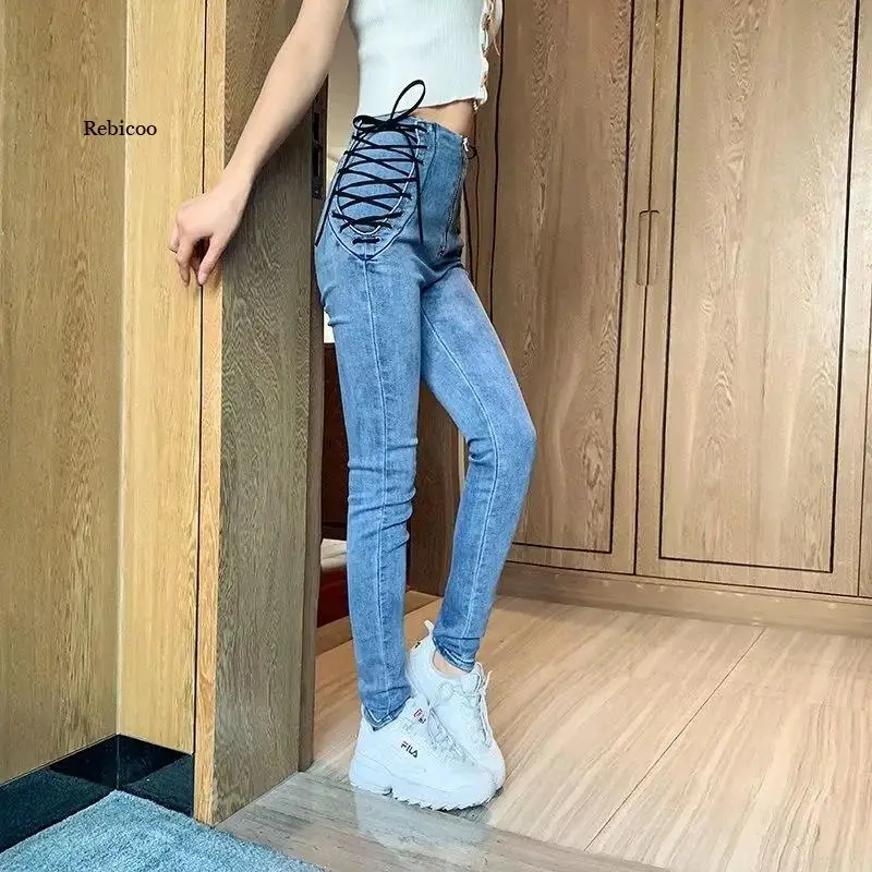 

High Waist Jeans Woman Sexy Elastic Jeans Button Women Oversize Zipper Wash Skinny Pencil Pants 2021 Black Blue Sexy Trousers