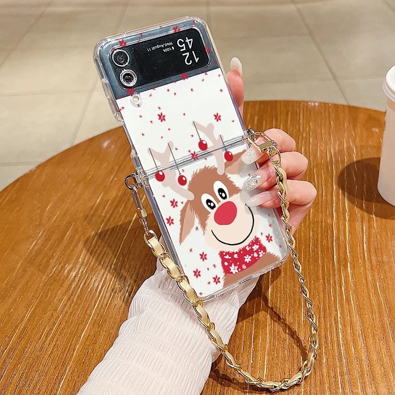 

Металлический ремешок с мультяшным рождественским принтом лося для Samsung Galaxy Z Flip5 Flip6 Flip 7 FE 7 6 4 5 3 5G Мягкий складной чехол