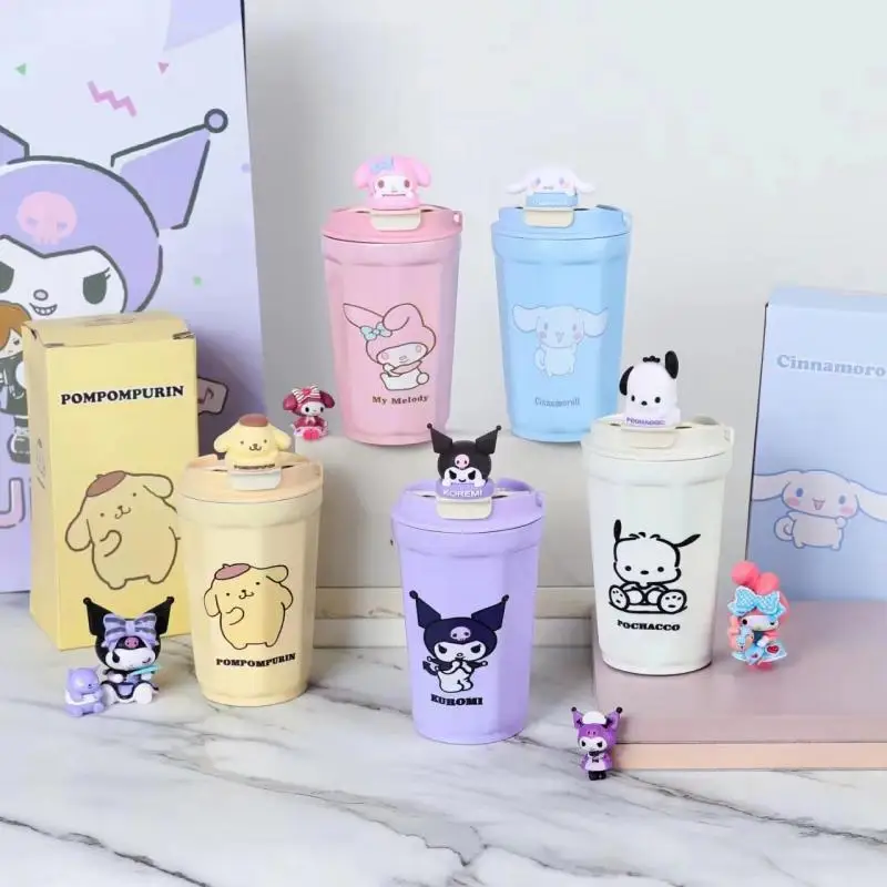 480Ml Kawaii Anime Cinnamoroll Kuromi Mymelody 3D Doll Thermos Coffee Cup Kids Cute Cartoon Water Bottle Fashion Birthday Gift