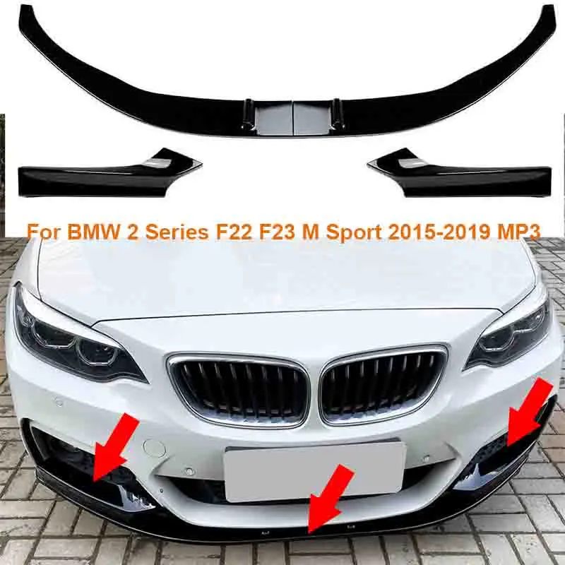 

Glossy Front under Bumper chin Lip Spoiler Splitter Body Kit Guards protector For BMW 2 Series F22 F23 M Sport 2015-2019 MP Car