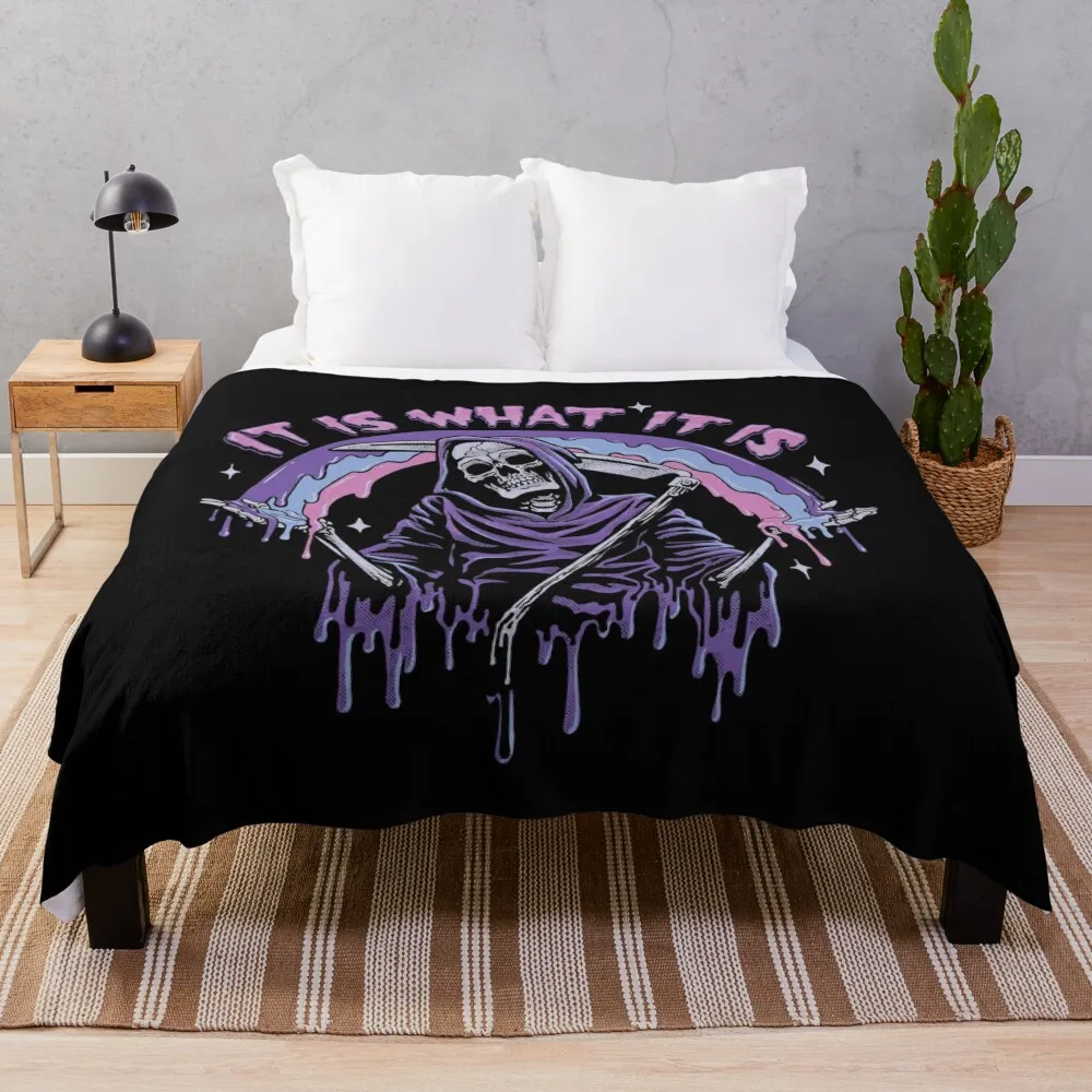 Death ~ It Is What It Is ~ Pastel Goth Grim Reaper Drip Throw Blanket For Sofa Thin decorative Blankets