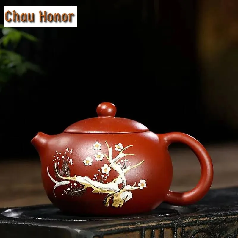

210ml Authentic Yixing Raw Ore Dahongpao Handmade Mud Painting Songmei Xishi Purple Clay Teapot Chinese Kung Fu Teaset Household