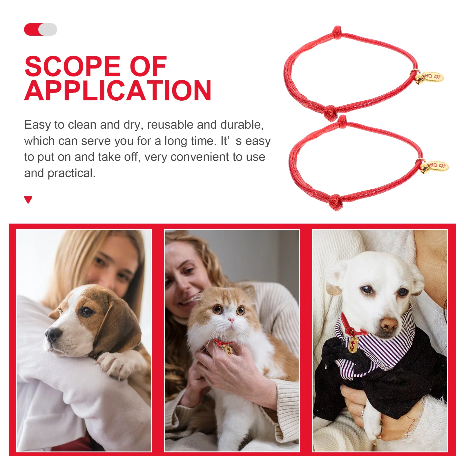 

2Pcs Pet Collars Festive Red Decorative Cat Puppy Collar Perfect for New Year Party Photos Pet Accessories