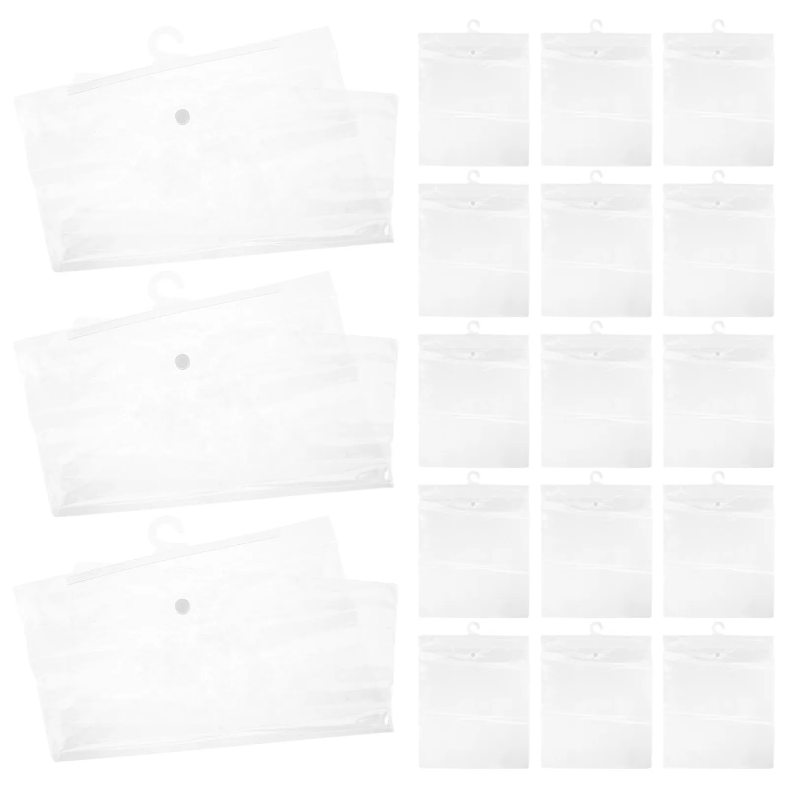 24Pcs Clear Hanging Storage Bags with Integrated Hook Waterproof Dustproof Transparent Organizer Pouches for Closet Classroom