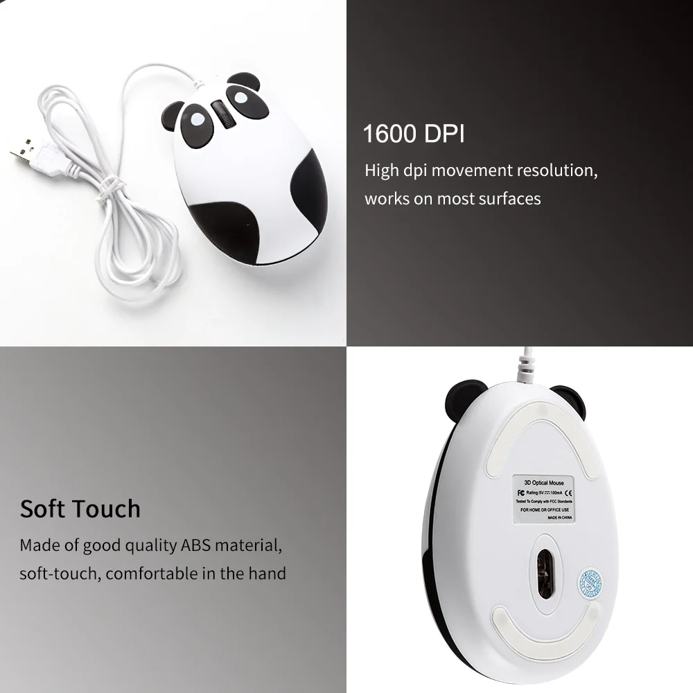 Wired Cute Panda Mouse Light Weight Plug And Play Convenient Portable For Computer Laptop Mause Office Use Mice Kid Girl Gift