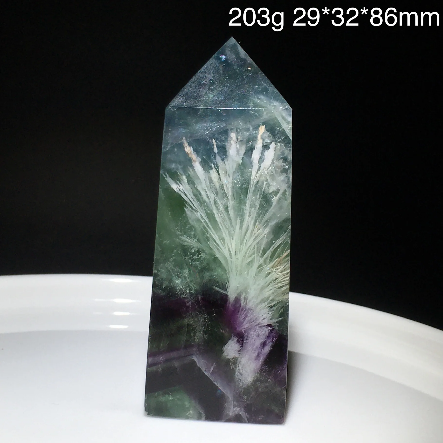 

Natural Feather Colored Fluorite Crystal Tower Reiki Meditation Chakra Four Corner Obelisk Home Decor Holiday Gift