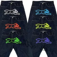Loose Fit Men's Y2K Harajuku Style Denim Jeans Dog Print Rockabilly Long Trousers Casual Comfortable Loose Leggings