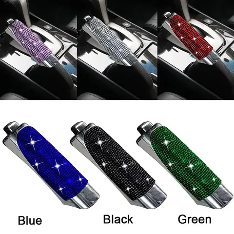 Universal Car Crystal Handbrake Covers Anti-slip Auto Gear Shift Collars Diamond Rhinestone Decor Car Bling Accessories Interior