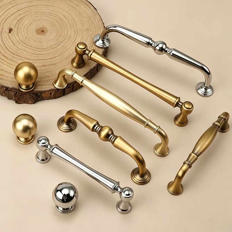 Vintage Wardrobe Door Handle Antique Brass Sideboard Cabinet Pull Silver Kitchen Furniture Hardware Solid Alloy Single-Hole Knob