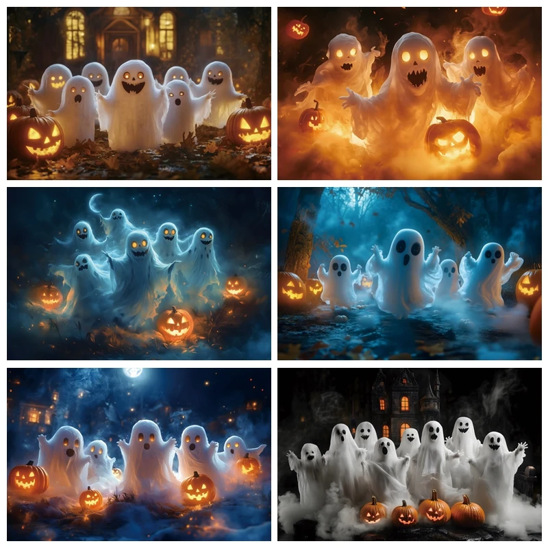 

Halloween Horrific Ghost Night Backdrops Photography Scary Forest Pumpkin Lanterns Baby Photo Photographic Backgrounds Studio