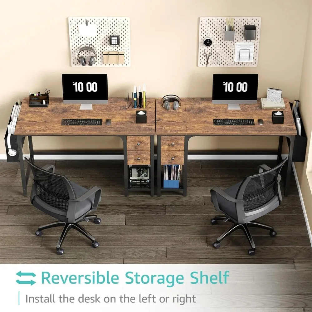 Modern 47 Inch Compact Computer Desk with Fabric Drawers for Home Office, Ideal for Small Spaces and Study Writing Needs