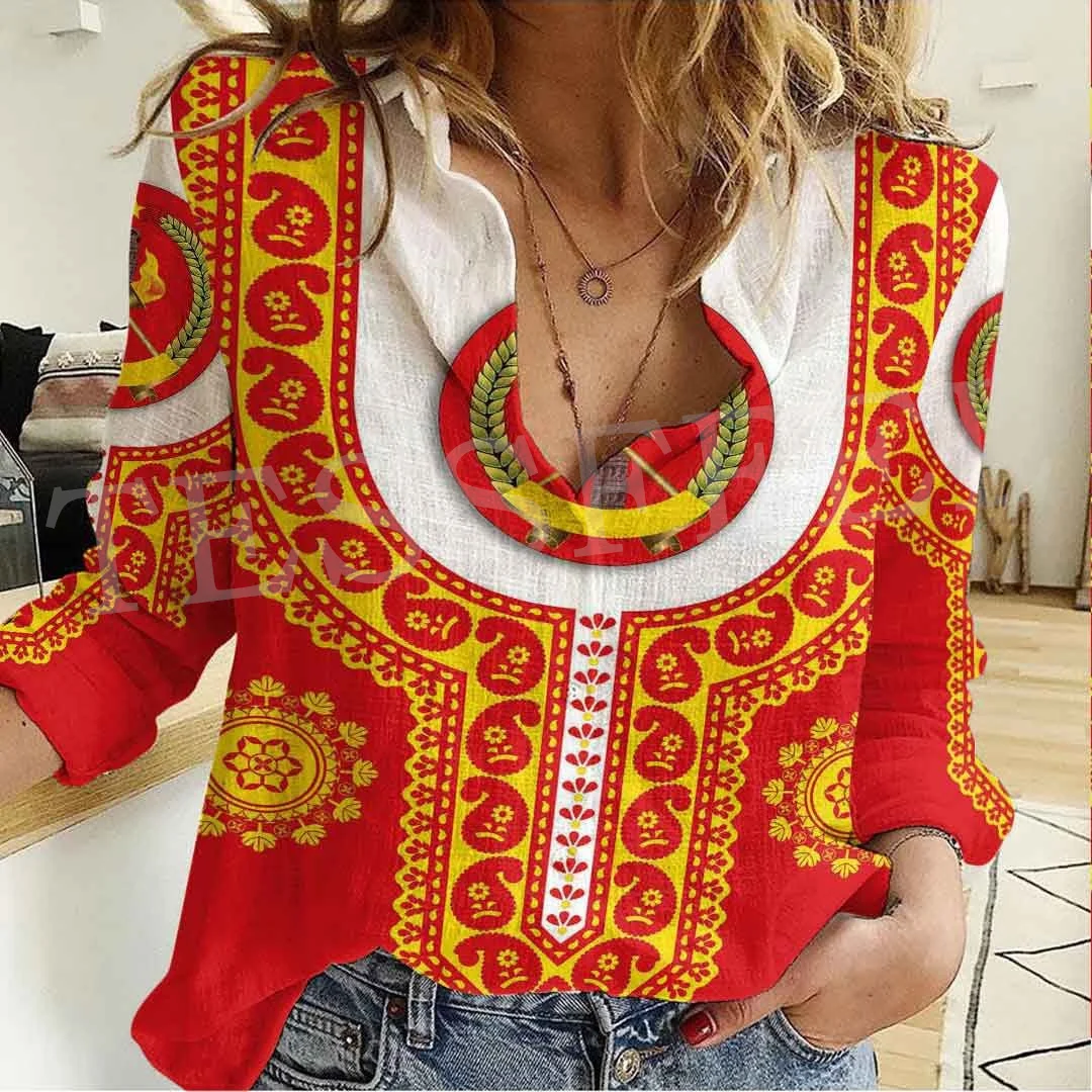 Contea di Africa Etiopia Eritrea Tigario Rasta Reggae Leone Tattoo Retro 3DPrint Camicie abbottonate Camicia casual da donna a maniche lunghe A