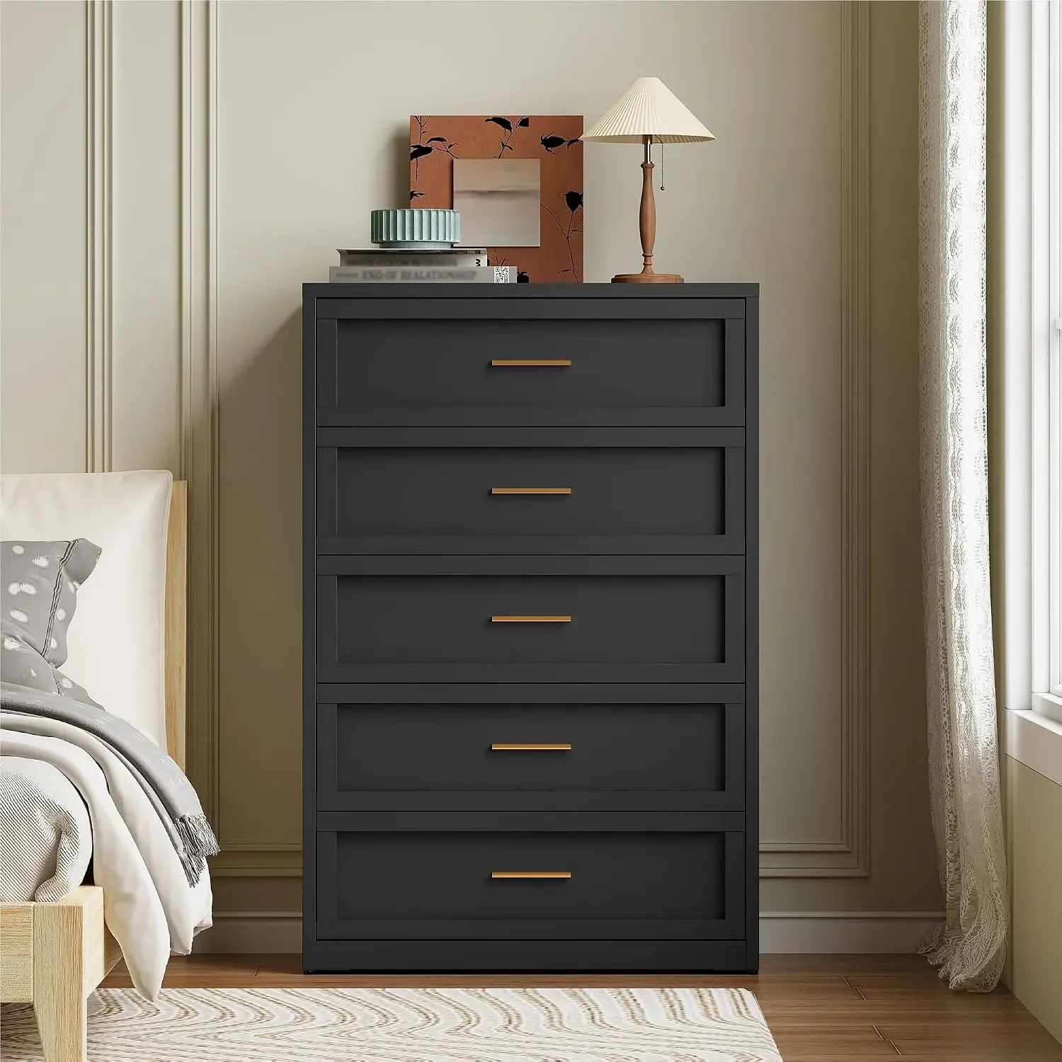 5 Drawer Metal Dresser, Heavy Duty Steel Storage Dresser with Smooth Glide Drawers,Anti-Tip Safety Metal Chest of Drawers