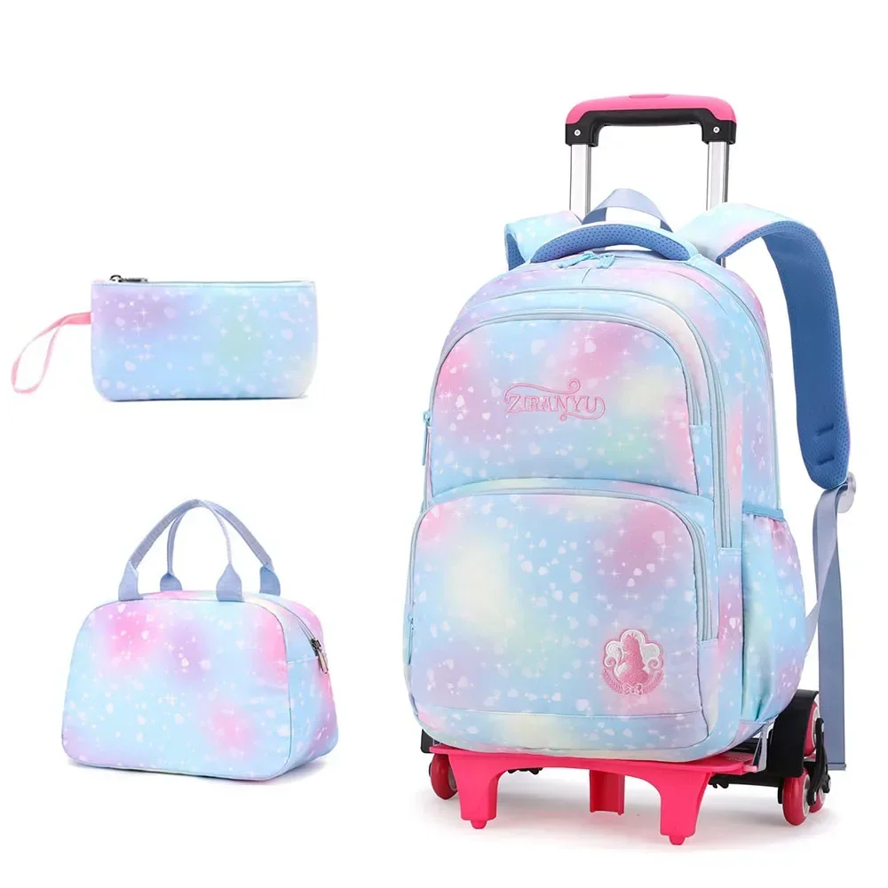 2025 New Trolley Backpack School Students Bags Rolling Bookbag Cute Girls Back Pack with Wheels Schulrucksack Mochila Ruedas