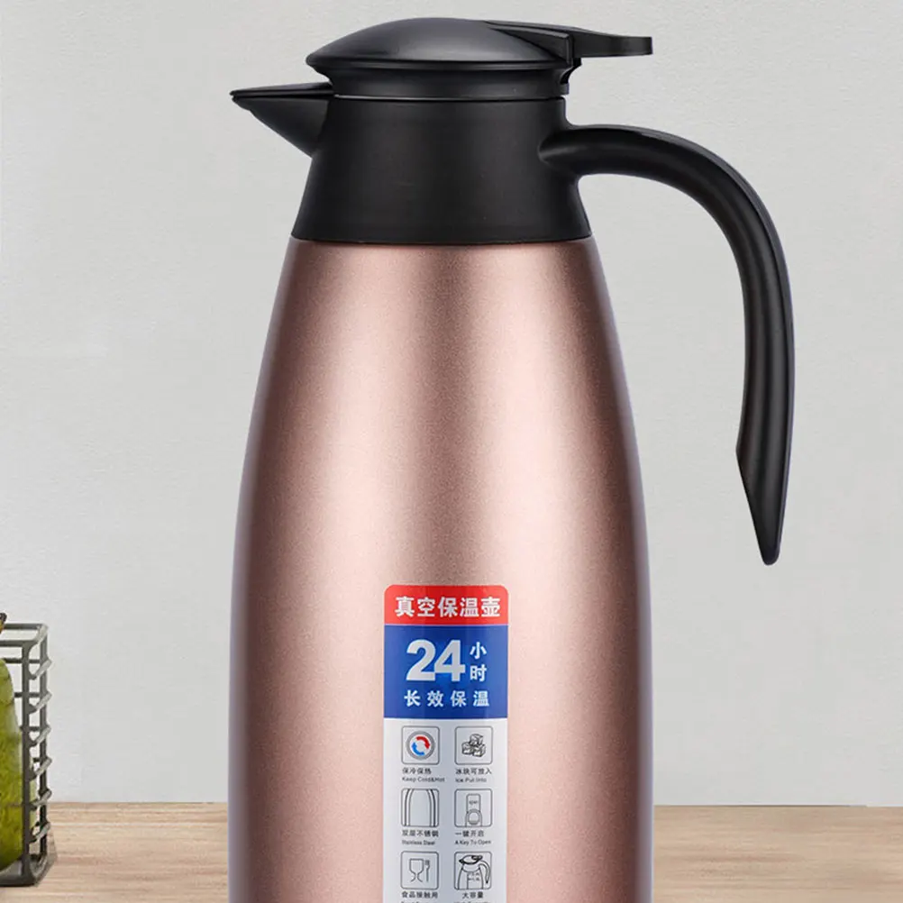 

Thermal Coffee Carafe 2L Pink Stainless Steel Double Layer Vacuum Insulated Water Kettle Hot Drinks Long Heat Retention Non Leak