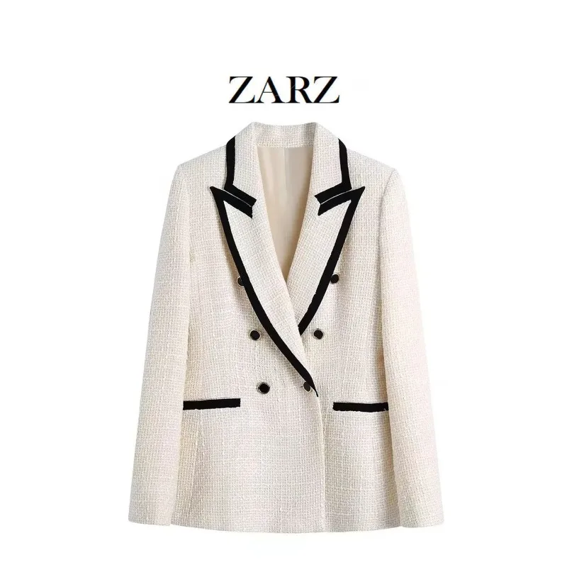 New Women's Clothing The Fashion of Style of White Contrast Color Fringed 2024 New Blazer Women Personality Fashion All-match