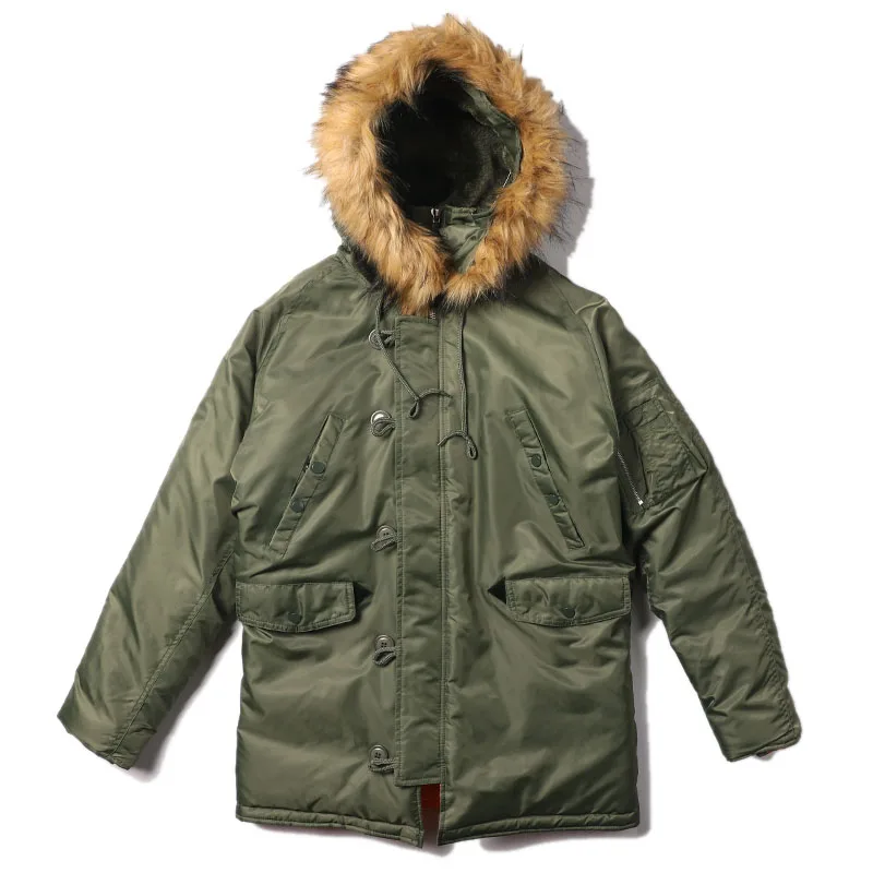 Chaquetas de invierno N3B para hombre, abrigos largos gruesos y cálidos con Cuello de piel militar, Parka con múltiples bolsillos, talla Europea