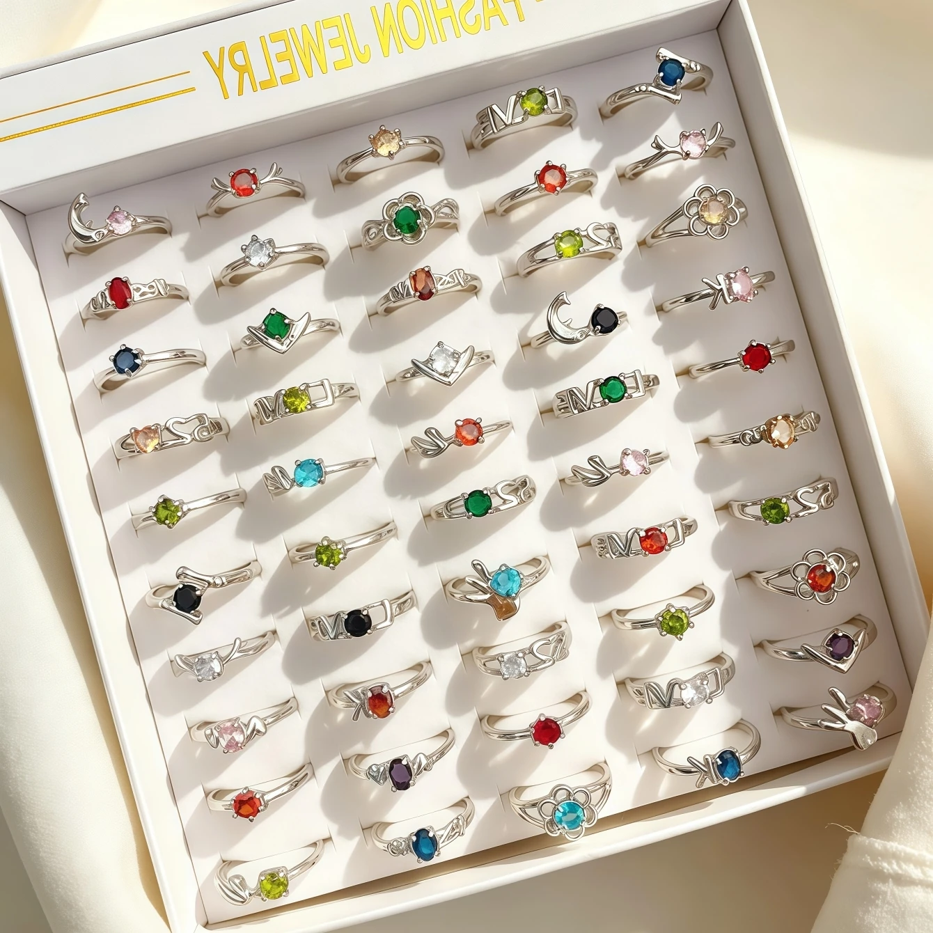 8/15/25/35/50Pieces Fashion Colorful Cubic Zircon Rings Set For Women Mix Style Elegant Trendy Wedding Engagement Daily Jewelry