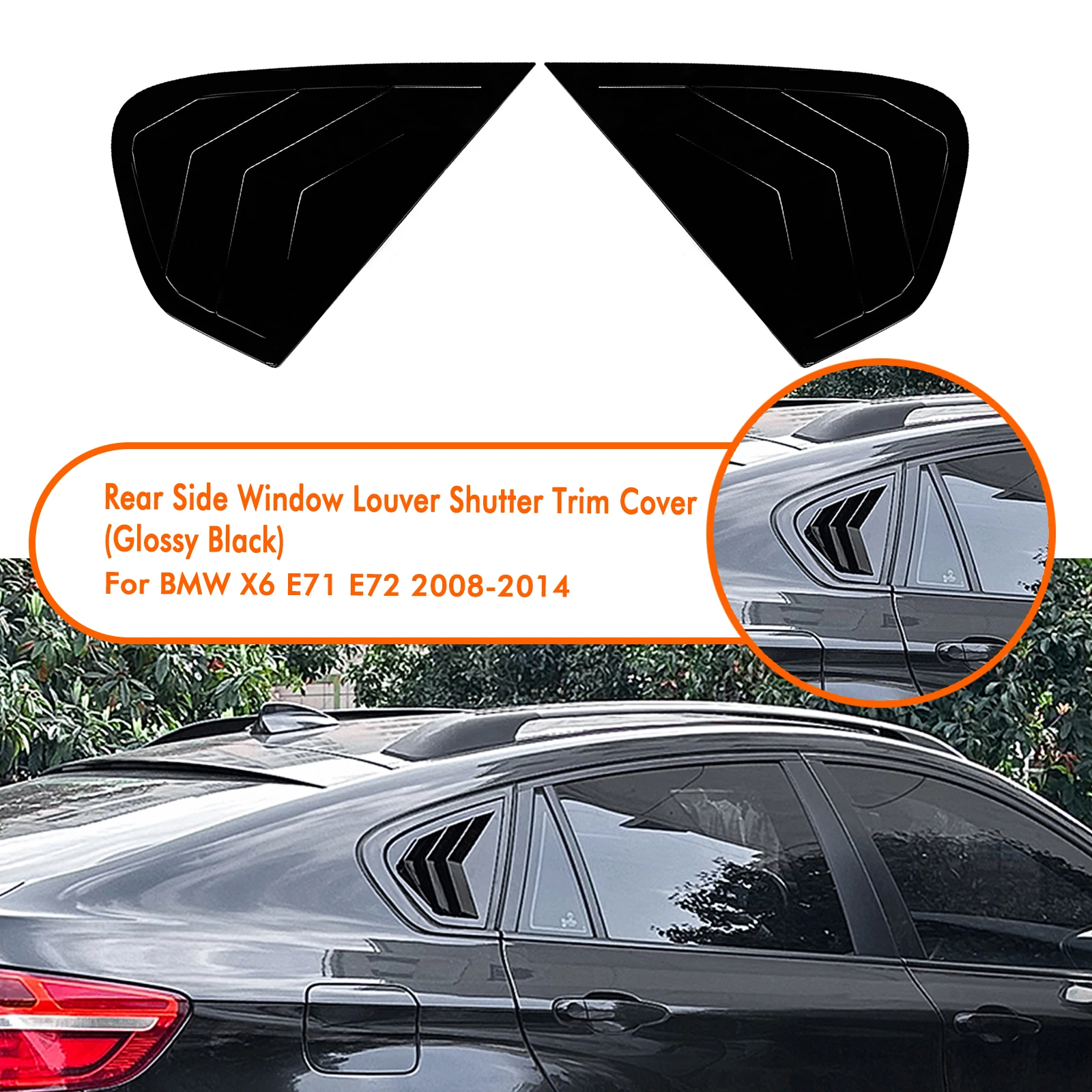 

For BMW X6 X6M E71 E72 2008-2014 Rear Side Window Louver Shutter Trim Cover Carbon Fiber Look/Gloss Tail Windshield Blind Shade