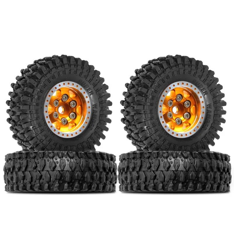 ABXE-4Pcs Metal Beadlock Wheel Rim Replacement Set Rubber Tires For Axial SCX24 UDIRC FMS Camel Trophy 1/24 RC Crawler Car Parts