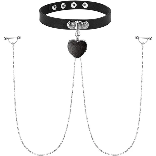 1pcs Nipple Ring with Choker Necklaces Stainless Steel Nipple Rings Chain Heart Cat Head Punk Chokers Nipple Barbell Piercing AliExpress