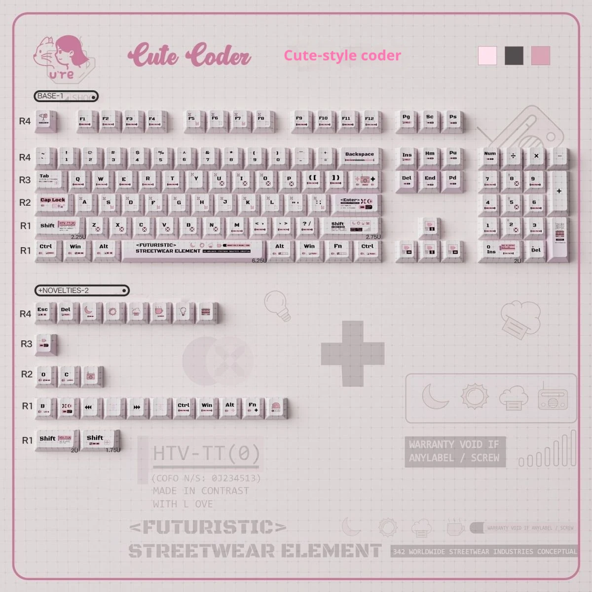 

Cute code agricultural machinery pink mechanical keyboard keycap customization cute girl PBT five-sided hot sublimation suitable