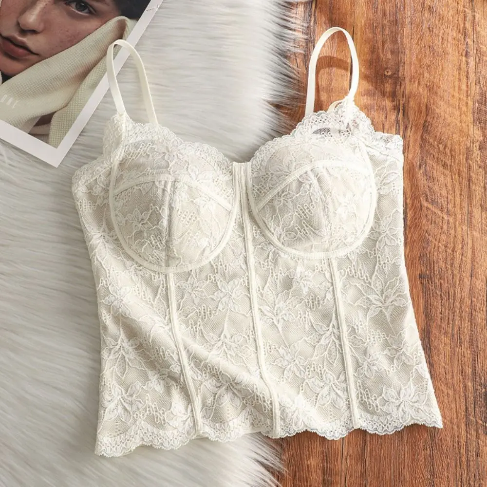 Moda malha flor magro rendas colheita topo doce verão menina colete superior camisa de fundo picante meninas estilo camisola com almofadas senhora