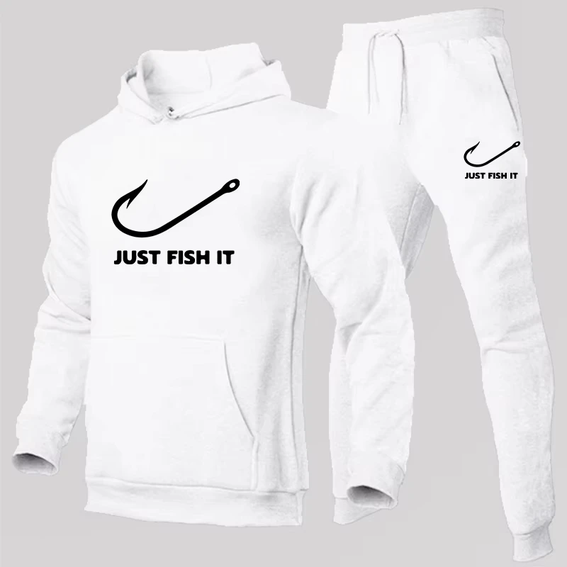 Męski komplet dresowy na jesień i zimę: bluza z kapturem z polaru + spodnie dresowe, luźny strój sportowy, 2-częściowy dres.