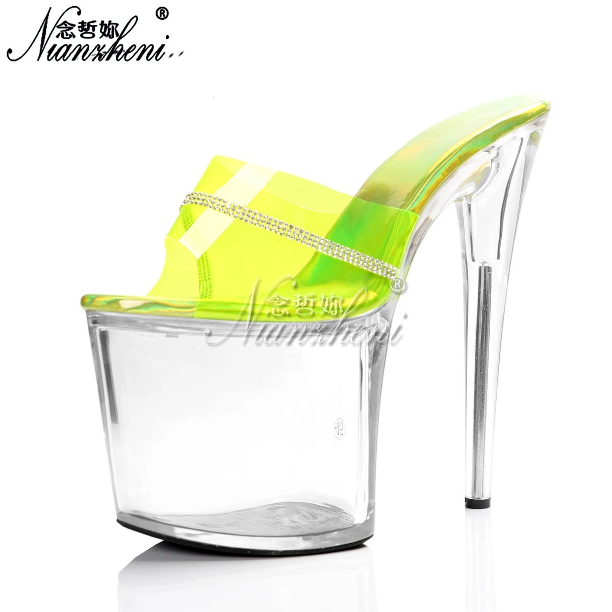 Exotic slippers 8inch High Heels 26cm Shoes Sexy Stripper Fetish Platform women's shoes transparent crystal rhine stone Clubbing