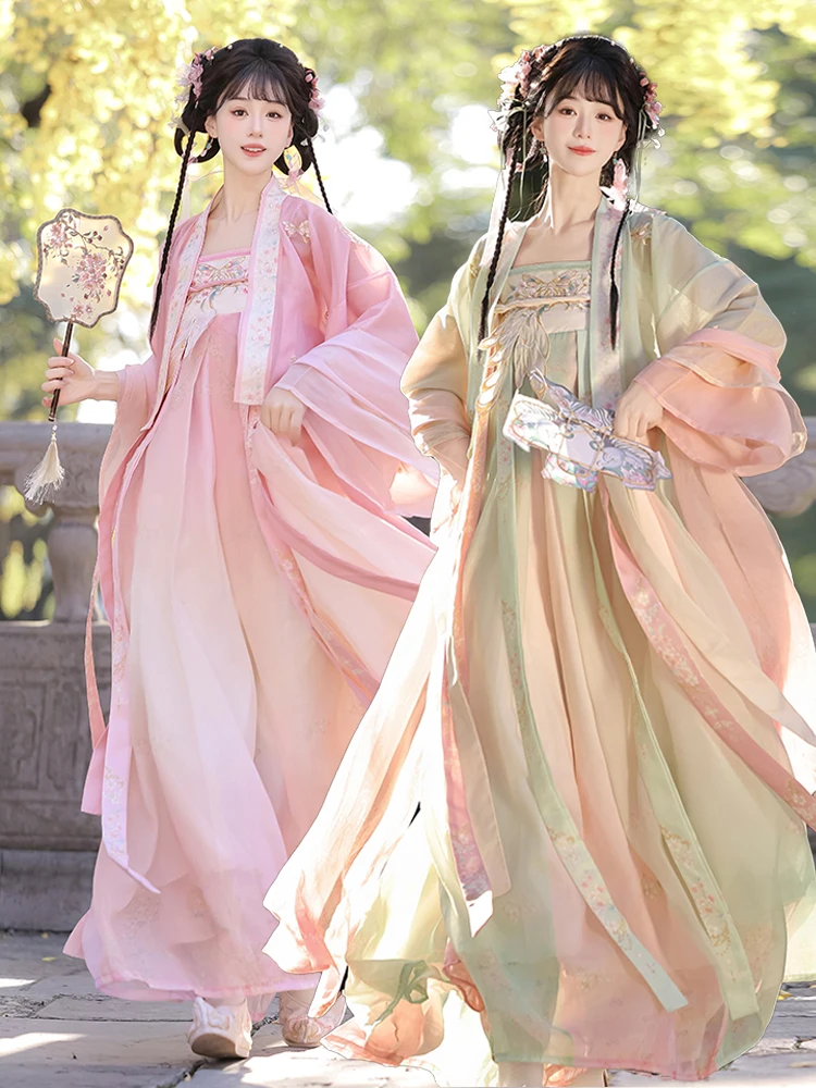 

Женский комплект Ханьфу Jiueng: топ до груди и юбка с вышивкой в стиле Тан, традиционная китайская мода, повседневная одежда, полиэстер