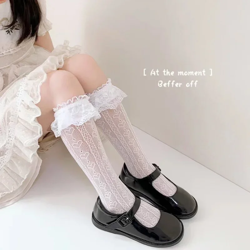 

Children's Lace Heart-shaped Mid Length Stockings Baby Girls Lolita Socks Japanese Hollow Out Cute Mosquito Resistant Pile Sock