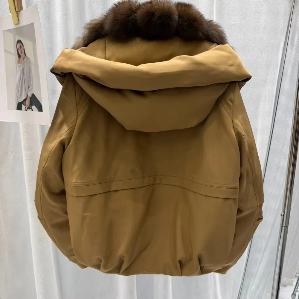 OFTBUY Windproof Fabric Jacket Winter Drawstring Thick Puffer Jacket Woman Women Hooded Large Fox Fur Coat Real Duck Down Parka