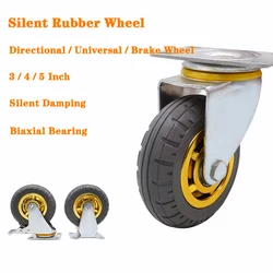 Universal Wheel Directional Wheel Heavy Silent Rubber Caster To Directional Belt Brake 3/4/5 Inch Handcart Small Trailer Pulley